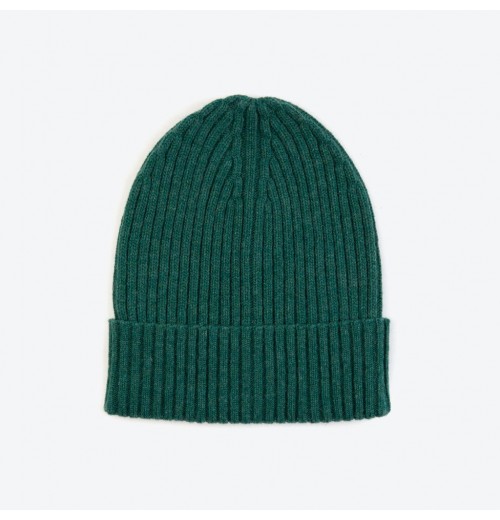 Miss Pompom Green Wool-Ribbed Beanie