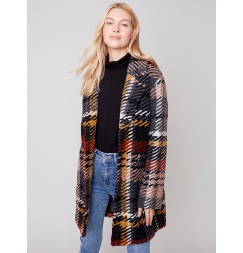 Straight Cut Bouclé Knit Coat - Gold