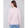 Crew Neck Sweater with Frayed Detail - Powder