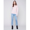 Crew Neck Sweater with Frayed Detail - Powder