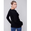 Crew Neck Sweater with Frayed Detail - Black