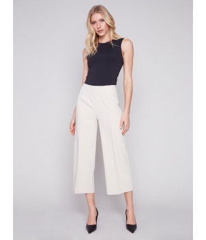 Cropped Wide Leg Pants - Beige