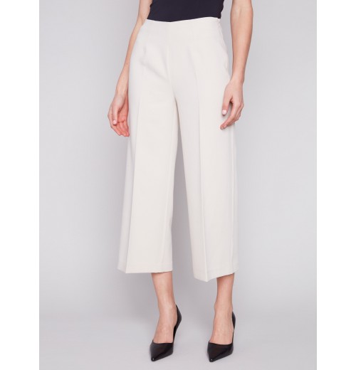 Cropped Wide Leg Pants - Beige