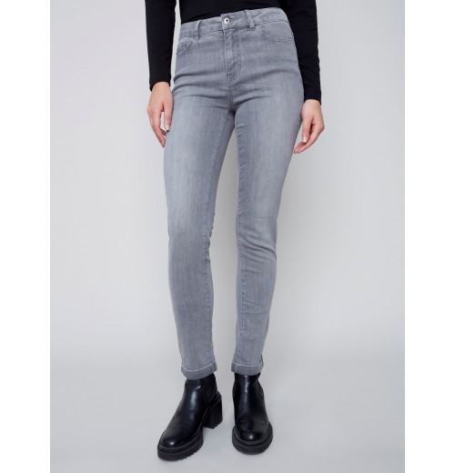 Cuffed Hem Jeans - Soft Gray