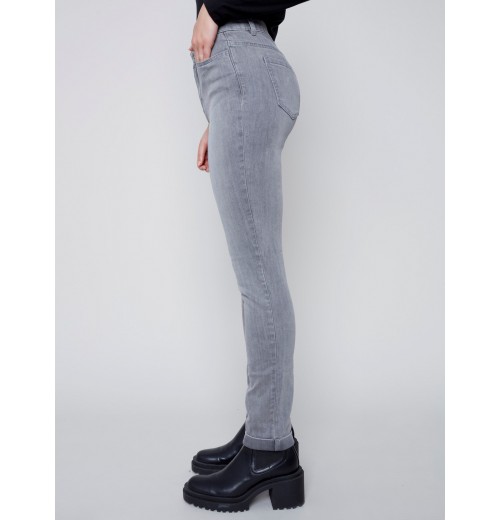 Cuffed Hem Jeans - Soft Gray