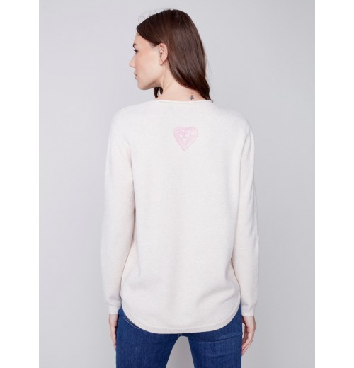 Embroidered Hearts Sweater - Ecru