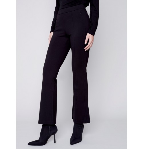 Flare Ponte Pants with Side Slits - Black