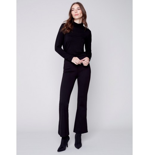 Flare Ponte Pants with Side Slits - Black