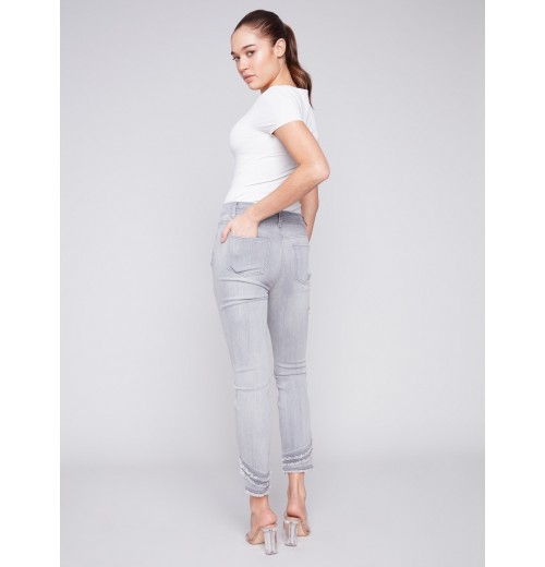 Frayed Hem Denim Pants - Light Grey