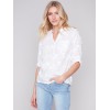 Half-Button Embroidered Cotton Blouse - White