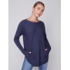 Knit Sweater with Back Lace-up Detail - Denim