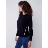 Knit Sweater with Diagonal Zipper Detail - Black