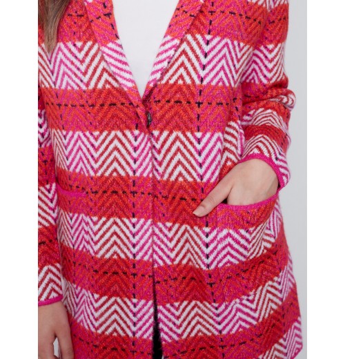 Long Plaid Cardigan with Shawl Collar - Orchid