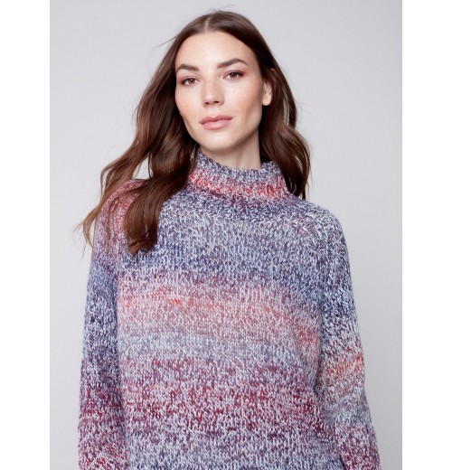 Flex Yarn Sweater with Mock Neck - Multicolor