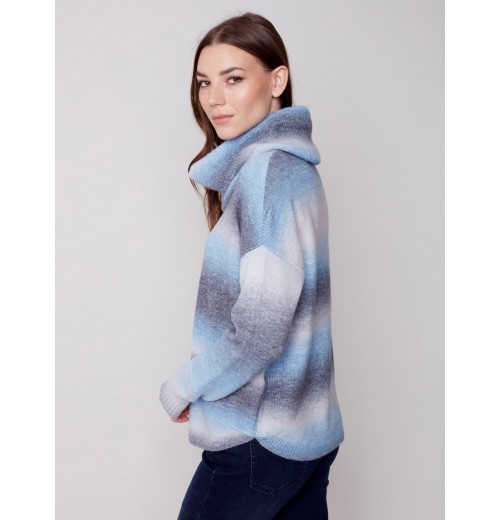 Ombré Sweater with Removable Scarf - Denim