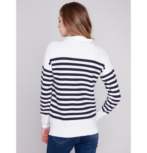 Ottoman Cotton Funnel Neck Sweater - Nautical