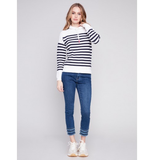 Ottoman Cotton Funnel Neck Sweater - Nautical