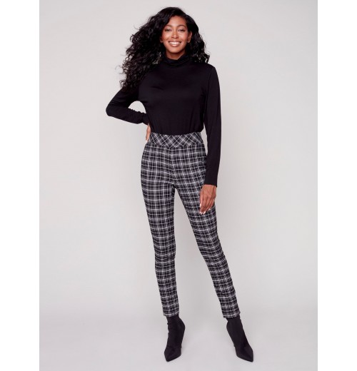 Plaid Pull-On Pants - Black & White