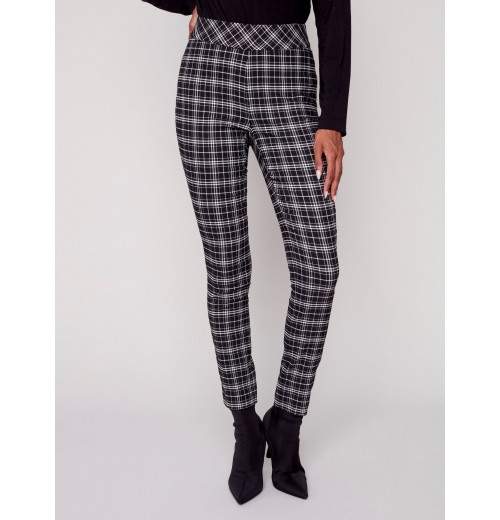 Plaid Pull-On Pants - Black & White