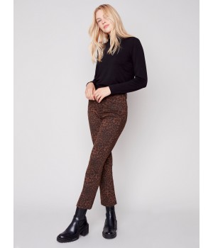 Printed Bootcut Stretch Twill Pants - Cheetah