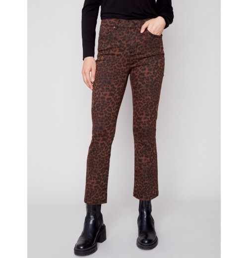 Printed Bootcut Stretch Twill Pants - Cheetah