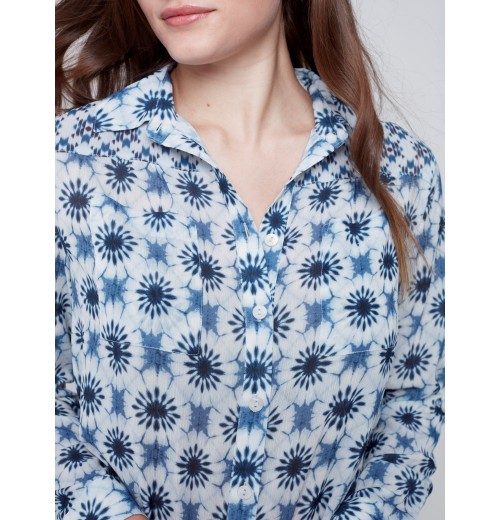 Printed Crinkle Georgette Blouse - Denim