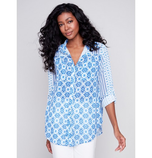 Printed Crinkle Georgette Blouse - Geo