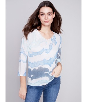 Printed Dolman Sweater - Indigo