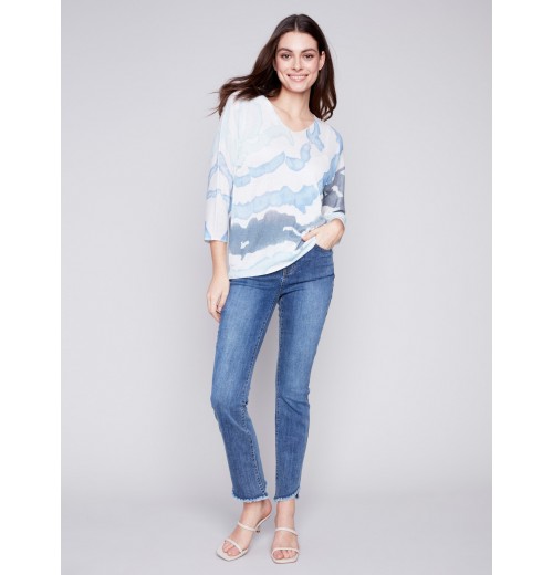 Printed Dolman Sweater - Indigo