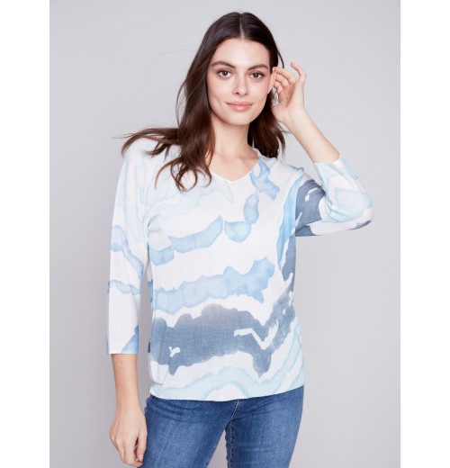 Printed Dolman Sweater - Indigo