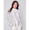 Printed Mock Neck Sweater with Zipper Detail - Ecru