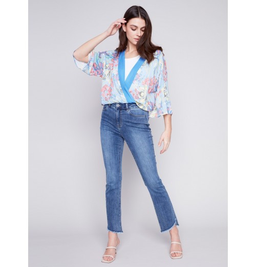 Printed Overlap Blouse - Lillypad