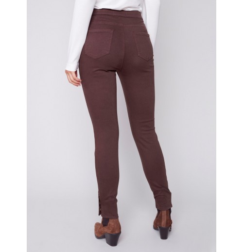 Pull-On Twill Pants with Snap Button Hem - Chocolate