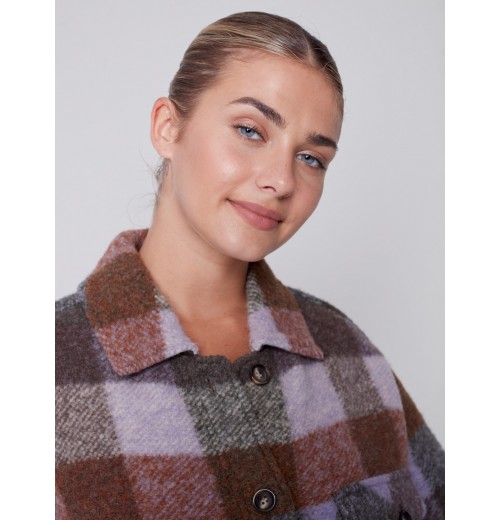 Short Plaid Boiled Wool Jacket - Spruce