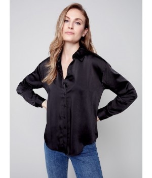 Solid Gutsy Satin Shirt - Black