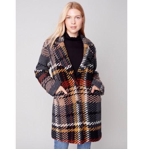 Straight Cut Bouclé Knit Coat - Gold