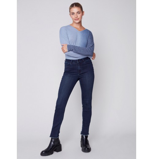 Stretchy Jeans with Tulip Hem - Blue Black