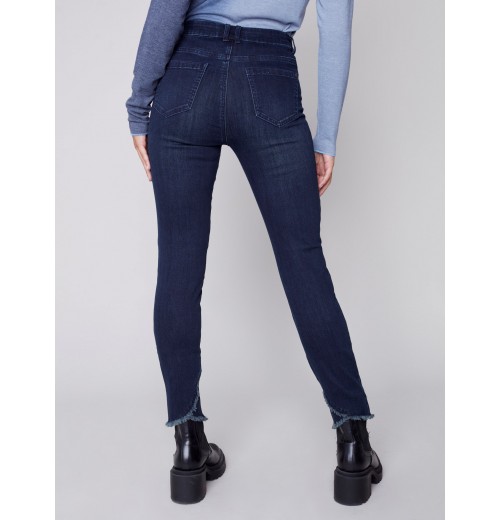 Stretchy Jeans with Tulip Hem - Blue Black