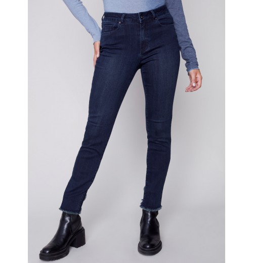 Stretchy Jeans with Tulip Hem - Blue Black