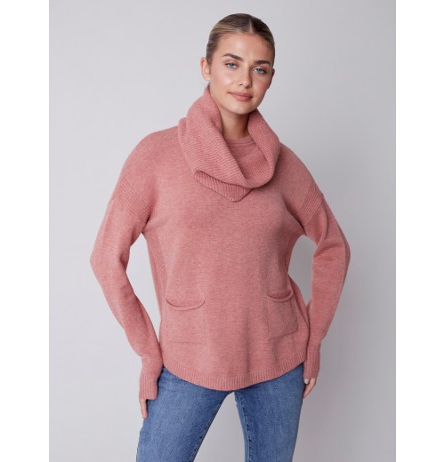 Sweater with Removable Scarf - Cinnamon