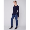 V-Neck Sweater with Grommet Detail - Navy