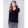 V-Neck Sweater with Grommet Detail - Black