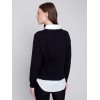 V-Neck Sweater with Shirt Collar - Black